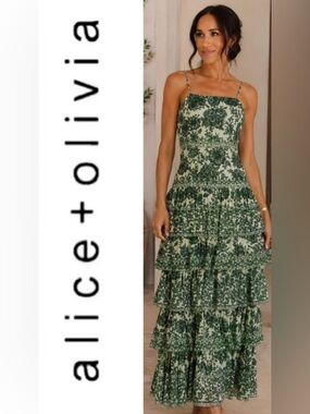 Alice + Olivia Valencia Floral Tiered Maxi Dress- size 8